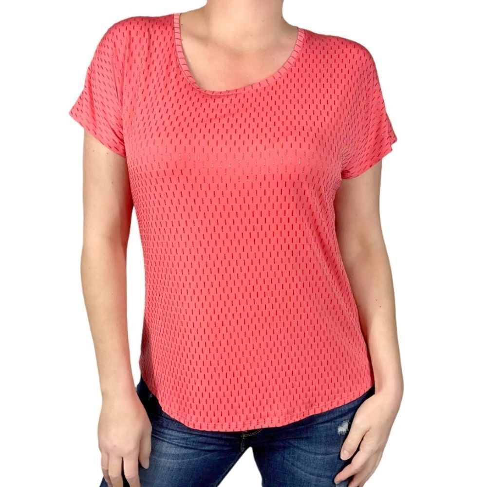Chico's Coral Textured Short Sleeve Top size 1